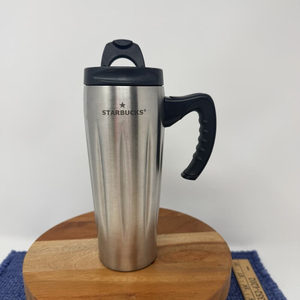 Vintage Starbucks Stainless Steel Travel Mug With Handle Flip Lid 2004 16 oz.